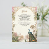 Vintage Peacock Garden Indian Wedding Details エンクロージャーカード (スタンド正面)