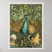 Vintage Peacock Illustration ポスター (正面)