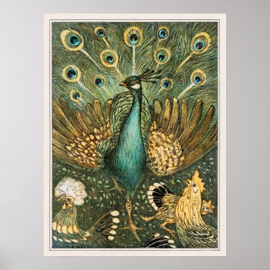 Vintage Peacock Illustration Poster ポスター (正面)