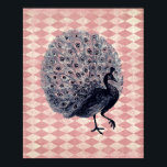 Vintage Peacock on Pink Argyle ポスター<br><div class="desc">Vintage peacock illustration on distressed pink argyle background</div>