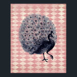 Vintage Peacock on Pink Argyle ポスター<br><div class="desc">Vintage peacock illustration on distressed pink argyle background</div>
