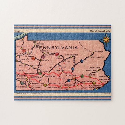 Vintage Pennsylvania Map 11x14 Jigsaw Puzzle ジグソーパズル (横)
