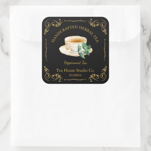 Vintage Peppermint Tea Square Label スクエアシール (バッグ)