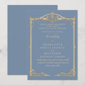 Vintage Periwinkle Both Parents Frame Wedding 招待状 (正面/裏面)