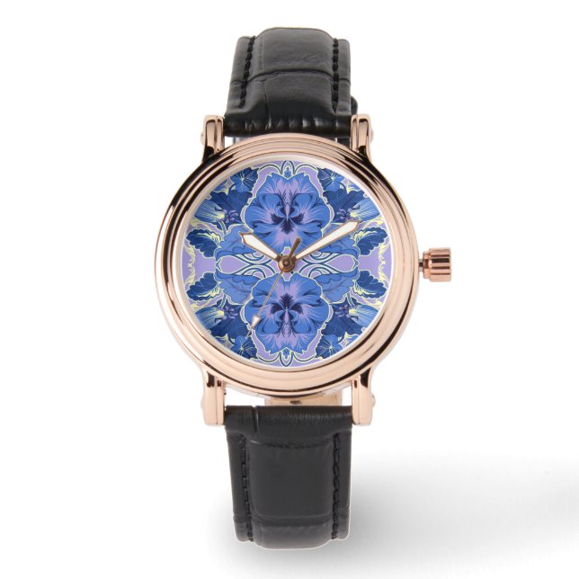Vintage Periwinkle Floral Design eWatch Watch 腕時計 (正面)