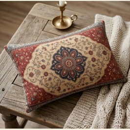Vintage Persian Floral Rug Burgundy & Navy Orienta アクセントクッション