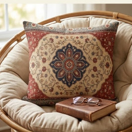 Vintage Persian Floral Rug Burgundy & Navy Orienta クッション