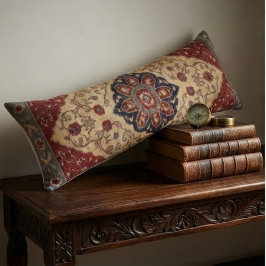 Vintage Persian Floral Rug Burgundy & Navy Orienta ボディピロー
