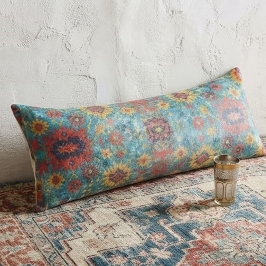 Vintage Persian Floral Rug Turquoise Blue & Gold B ボディピロー