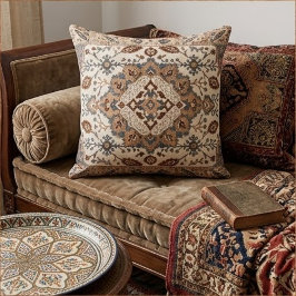 Vintage Persian Floral Warm Ivory and Muted Blue クッション