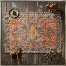 Vintage Persian Style Ornamental Rug Boho スローブランケット