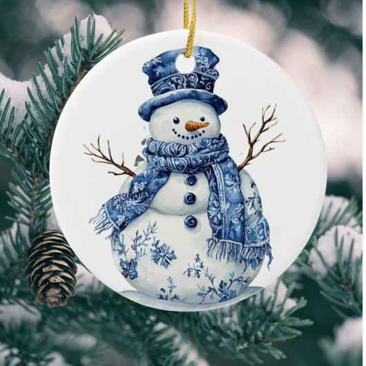 Vintage Personalize Chinoiserie Blue White Snowman セラミックオーナメント