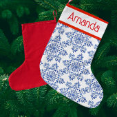 Vintage Personalized Blue Green White Snowflakes ラージクリスマスストッキング