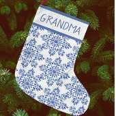 Vintage Personalized Blue White Snowflakes ラージクリスマスストッキング
