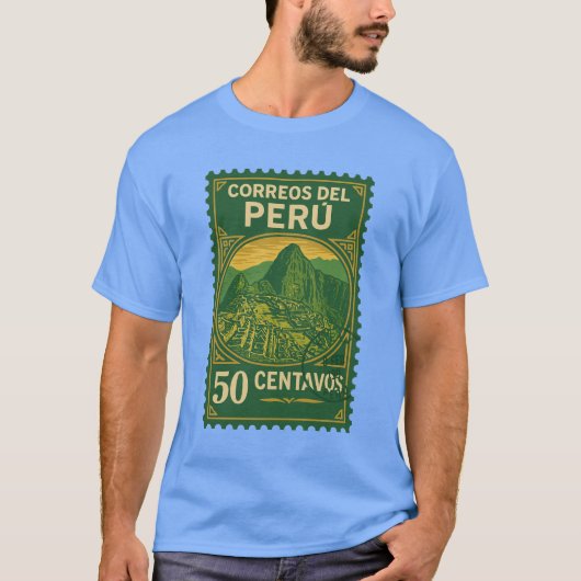 Vintage Peru Postage Stamp Shirt Tシャツ (正面)