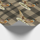 Vintage Pheasant Bird on Beige Brown Plaid ラッピングペーパー (角)