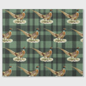 Vintage Pheasant Bird on Green Plaid ラッピングペーパー (フラット)