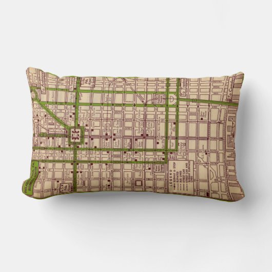 Vintage Philadelphia Street Map Throw Pillow ランバークッション (正面)
