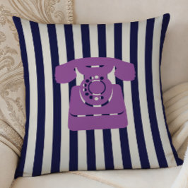 Vintage Phone on Midnight Blue Stripes クッション