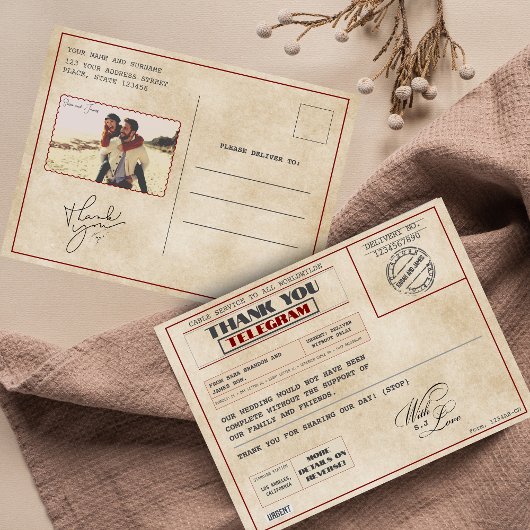 Vintage photo Editable Old-Fashioned Thank You ポストカード