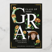 Vintage Photo Floral Graduation Foil Announcement 箔招待状 (正面)