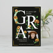 Vintage Photo Floral Graduation Foil Announcement 箔招待状 (立ち正面)