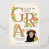 Vintage Photo Floral Graduation Foil Announcement 箔招待状 (正面)