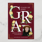 Vintage Photo Floral Graduation Foil Announcement 箔招待状 (正面)