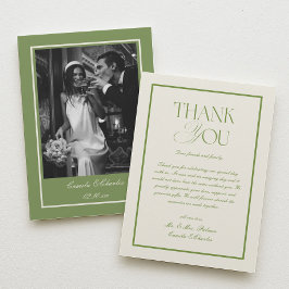Vintage Photo White and Green Wedding  サンキューカード