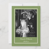 Vintage Photo White and Green Wedding  サンキューカード (裏面)