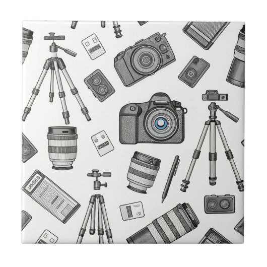 Vintage Photography Equipment Pattern タイル (正面)