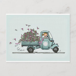 Vintage Piaggio Pick Up with flowers ポストカード