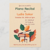 Vintage Piano Recital Invitation with Grand Piano  招待状 (正面)