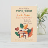 Vintage Piano Recital Invitation with Grand Piano  招待状 (スタンド正面)
