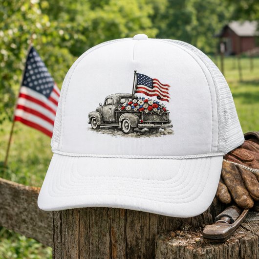Vintage Pickup Truck Flag  キャップ