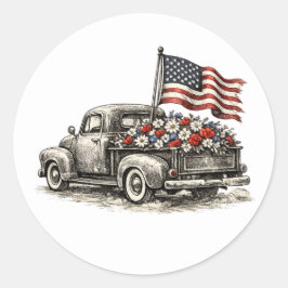 Vintage Pickup Truck Flag  ラウンドシール