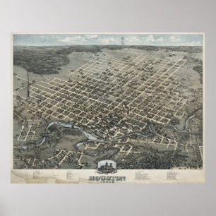 Vintage Pictorial Map of Houston Texas (1873) ポスター
