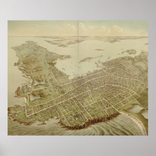 Vintage Pictorial Map of Newport RI (1878) ポスター