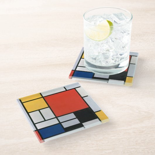 Vintage Piet Mondrian Composition, retro ガラスコースター (アングル)