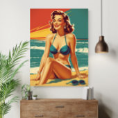Vintage Pin Up Beach Retro Bikini Woman ポスター