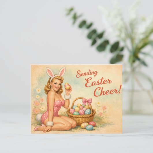 Vintage Pin-Up Easter Egg Postcard ポストカード (スタンド正面)