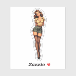 Vintage Pin-Up Girl Sticker - 1940's Style Decal シール