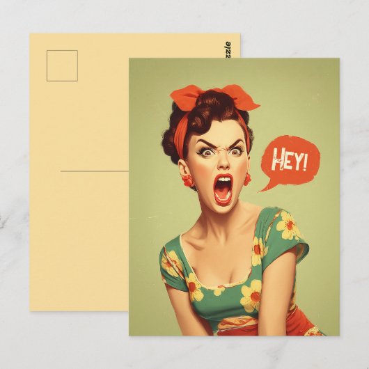 Vintage Pin-Up Power Shout ポストカード (正面/裏面)