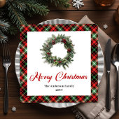 Vintage Pine Wreath Christmas Napkin Personalized