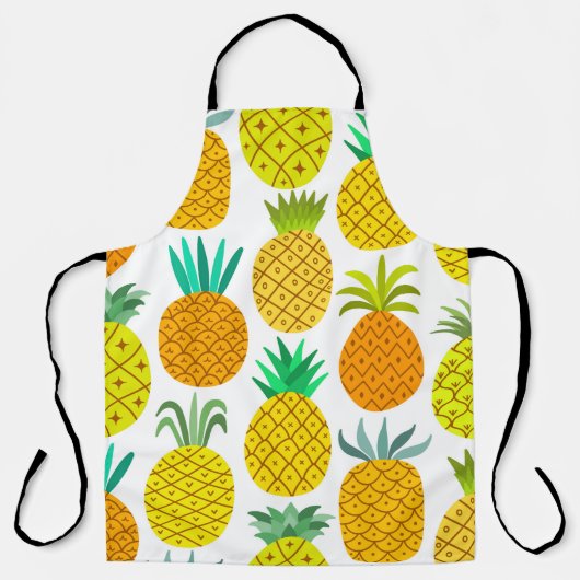 vintage pineapple seamless pattern isolated on whi エプロン (正面)