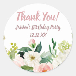 Vintage Pink and Gold Watercolor Floral Thank You ラウンドシール