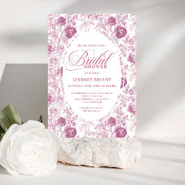 Vintage Pink and White Roses Toile Bridal Shower  招待状