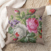 Vintage Pink and WhiteFloral Cross Stitch クッション (ブランケット)
