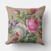 Vintage Pink and WhiteFloral Cross Stitch クッション (正面)