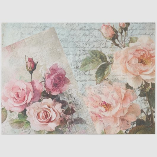 Vintage Pink Antique Blush Rose Decoupage 薄葉紙 (正面)